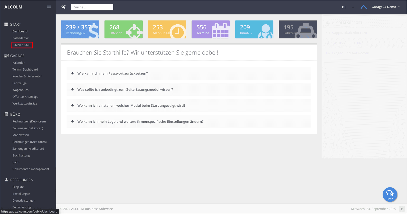 Auf Modul E-Mail & SMS klicken