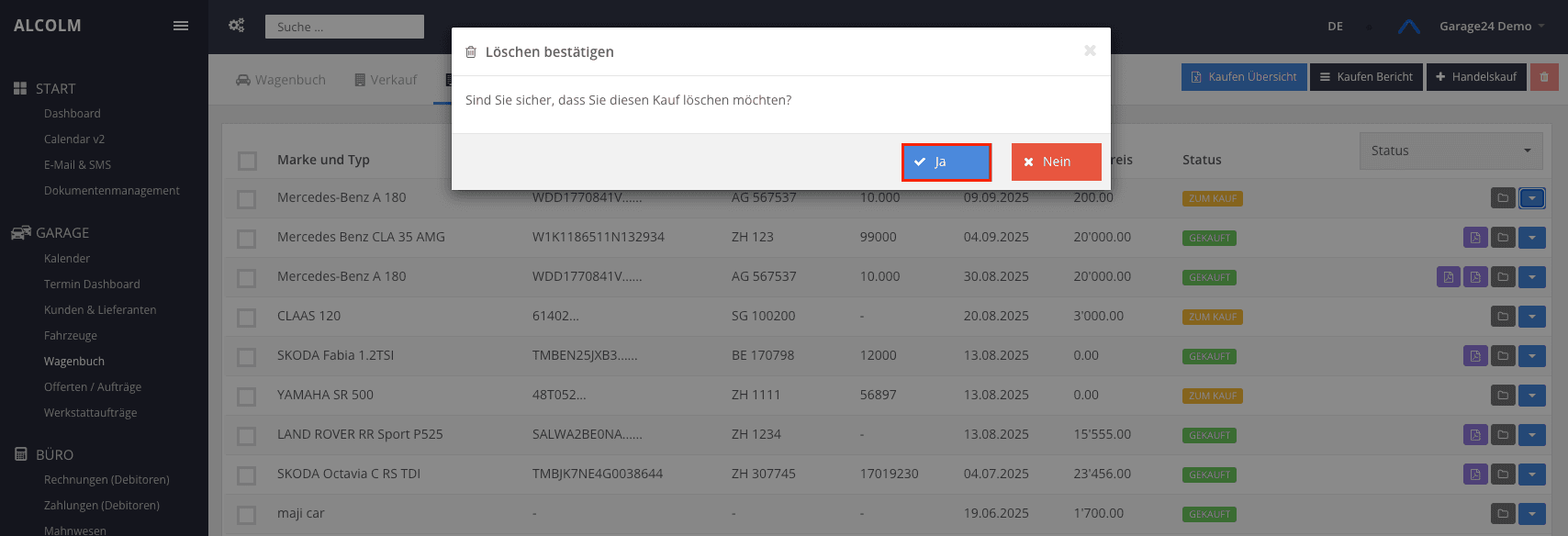 Löschen bestätigen