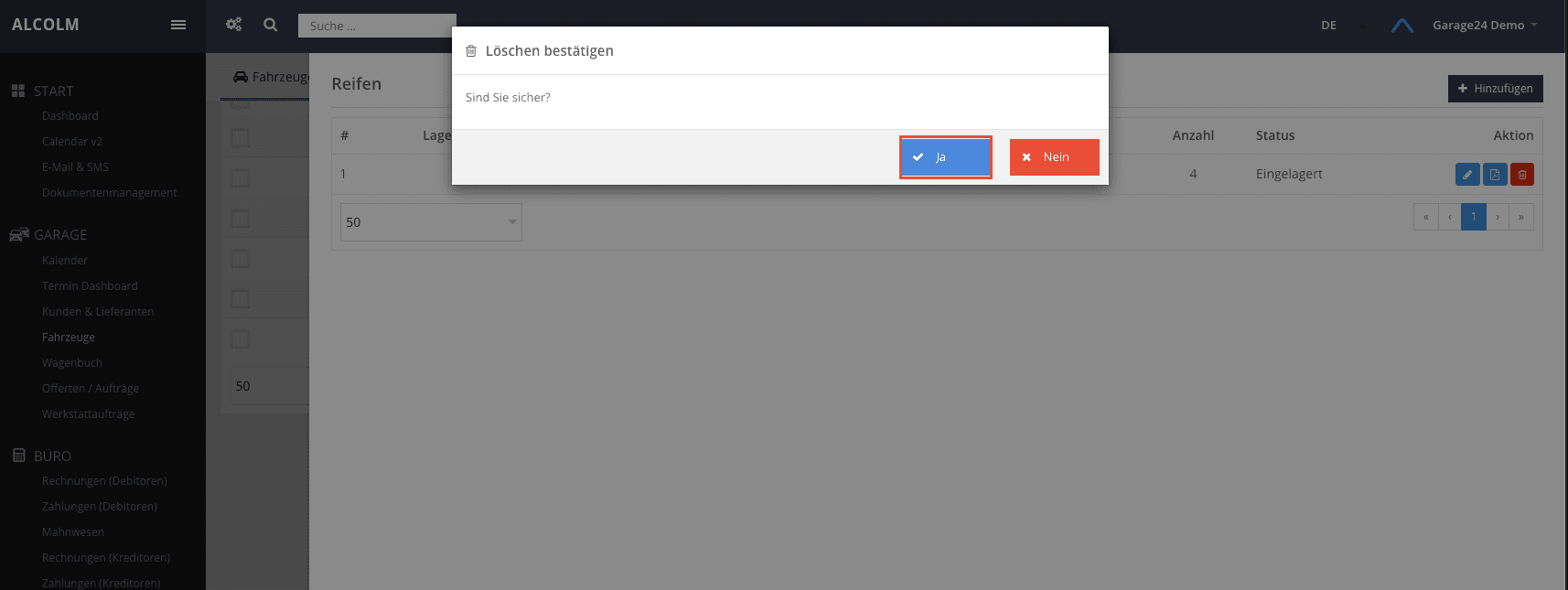 Reifen löschen