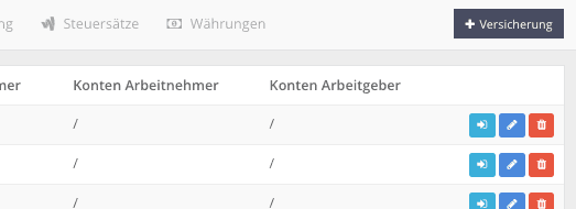 Schaltfläche «+ Versicherung» oben rechts und Stift-Symbol in der Zeile einer Versicherung