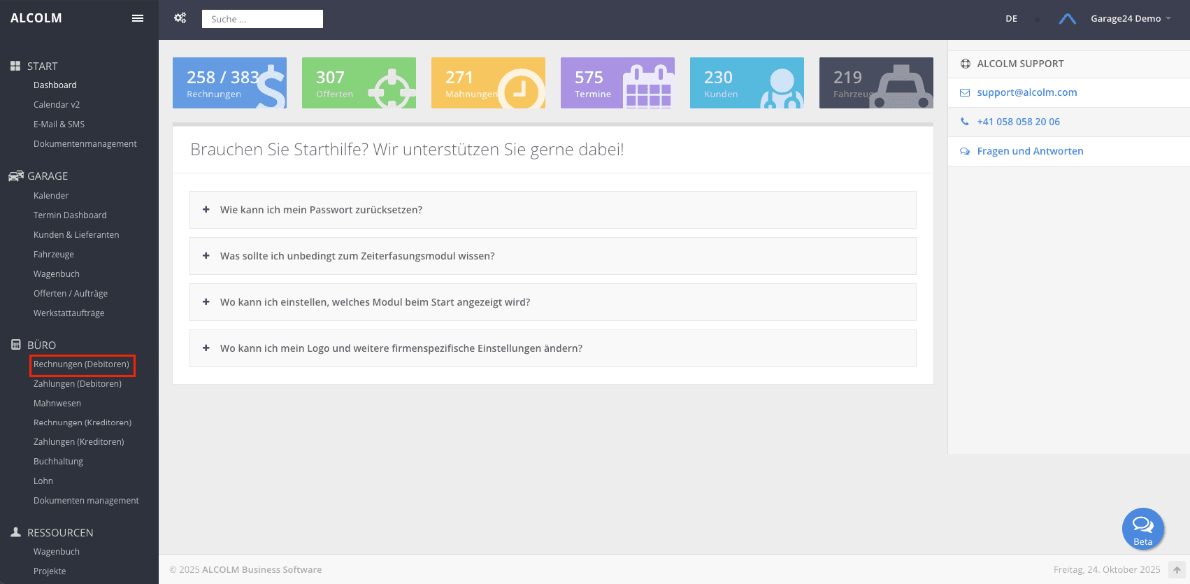 Auf das Modul Rechnungen (Debitoren) klicken