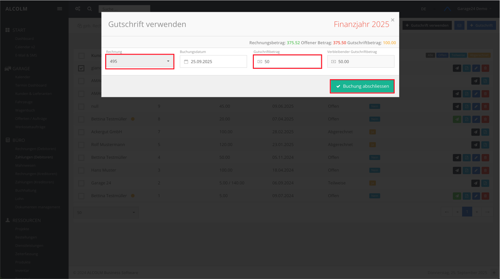 Gutschrift verbuchen