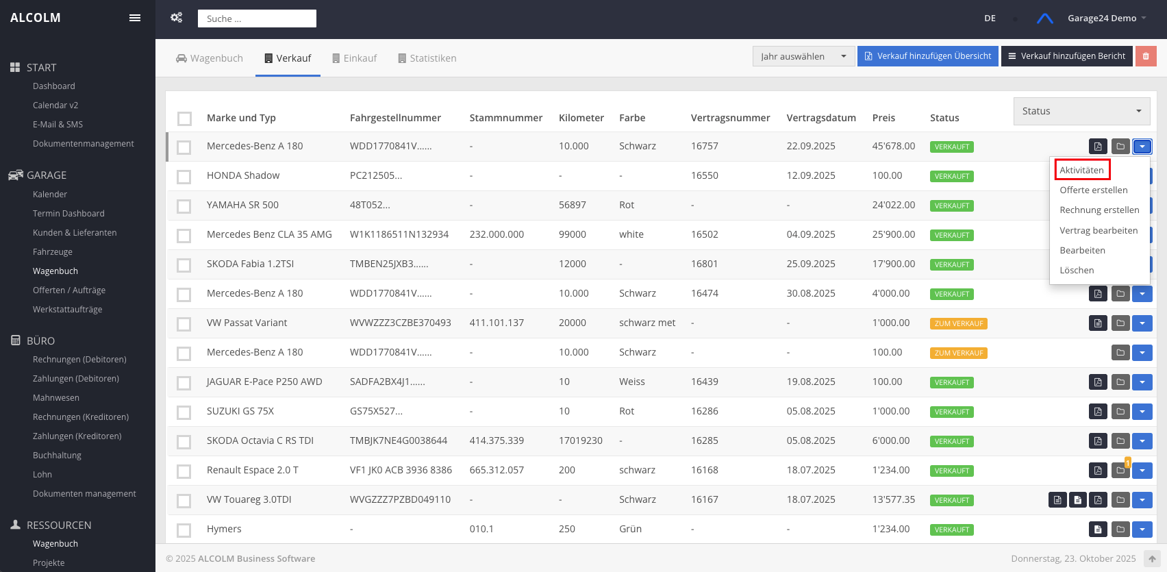 Auf Aktivitäten klicken
