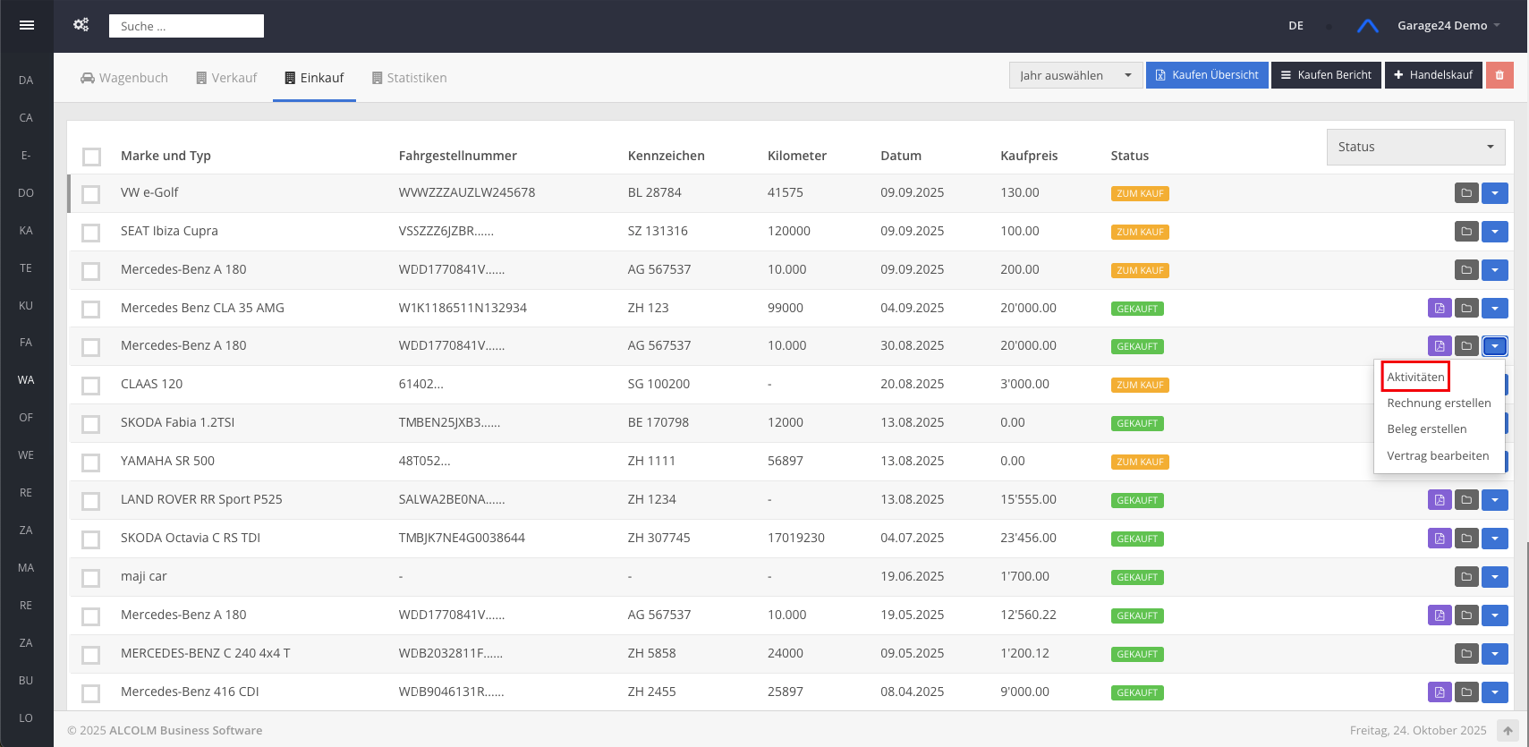 Auf Aktivitäten klicken