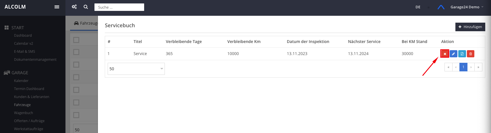 Auf Inspektionsverfahren schliessen klicken