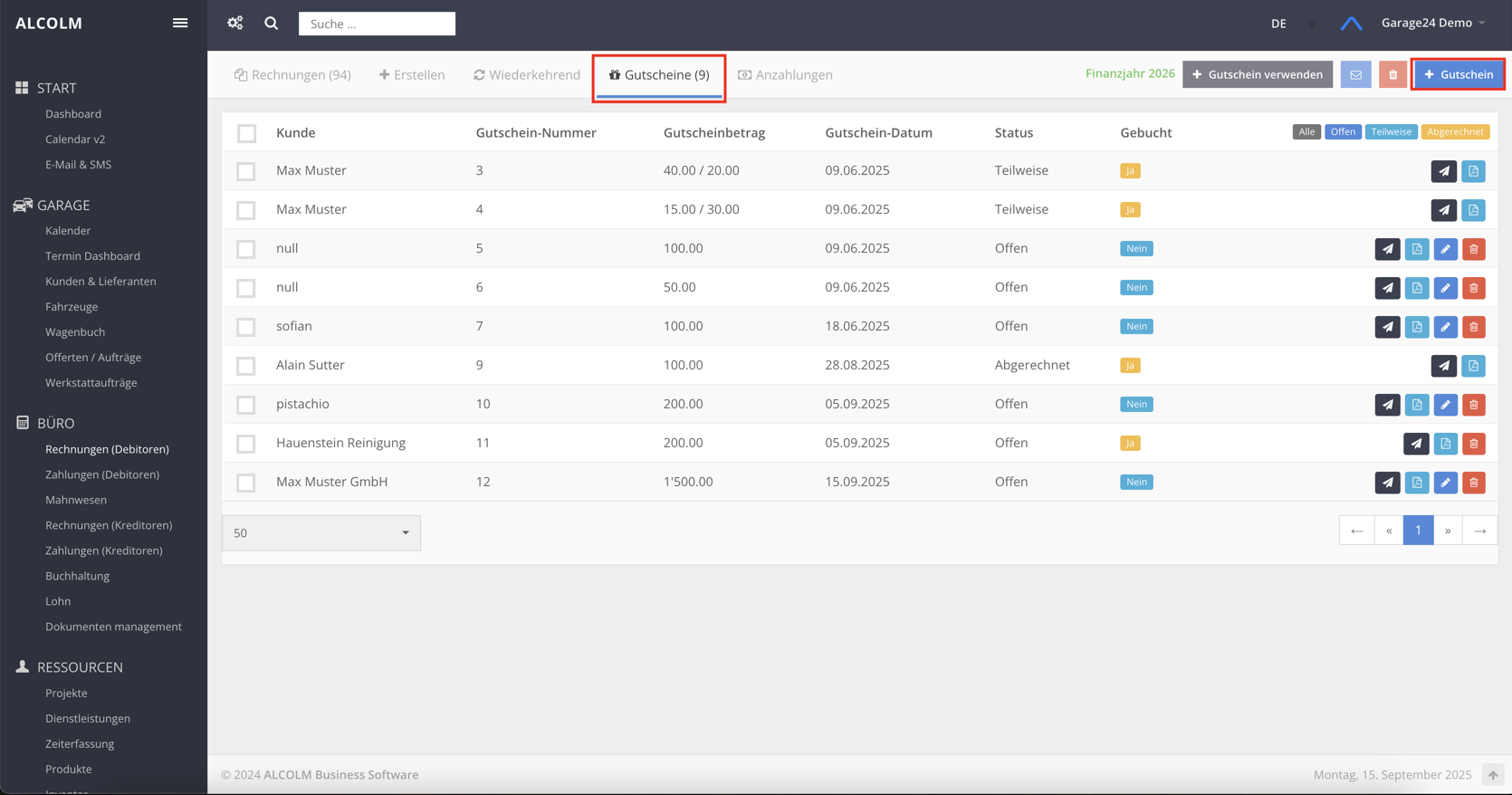 Auf Gutschein Tab wechseln