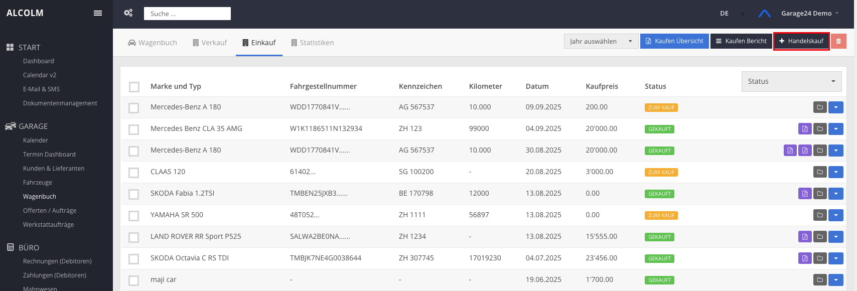 Auf Einkauf erstellen klicken