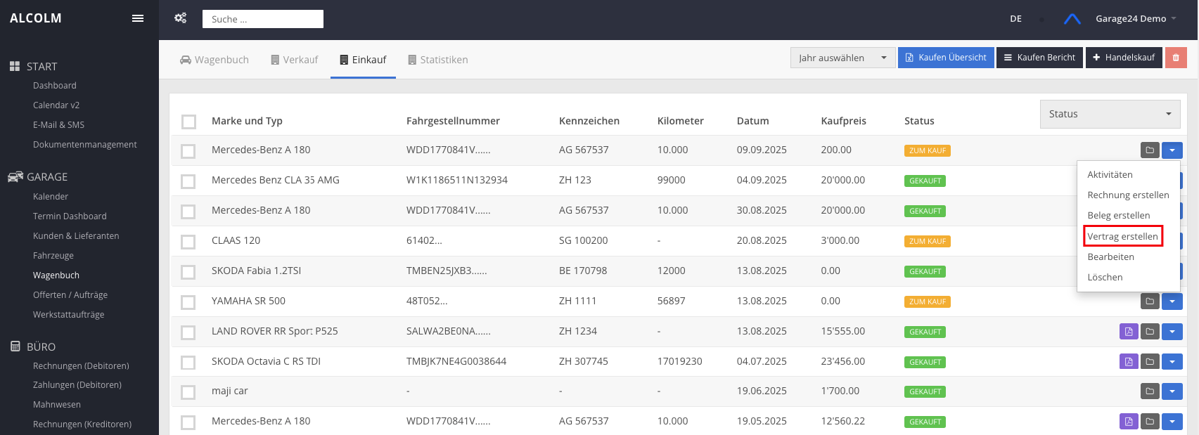 Auf Vertrag erstellen klicken
