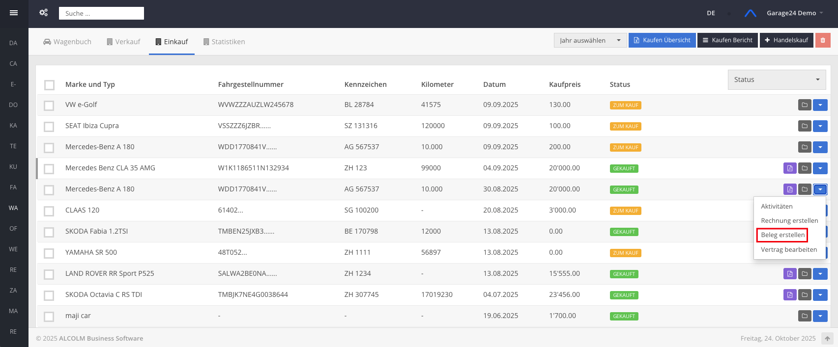 Auf Beleg erstellen klicken