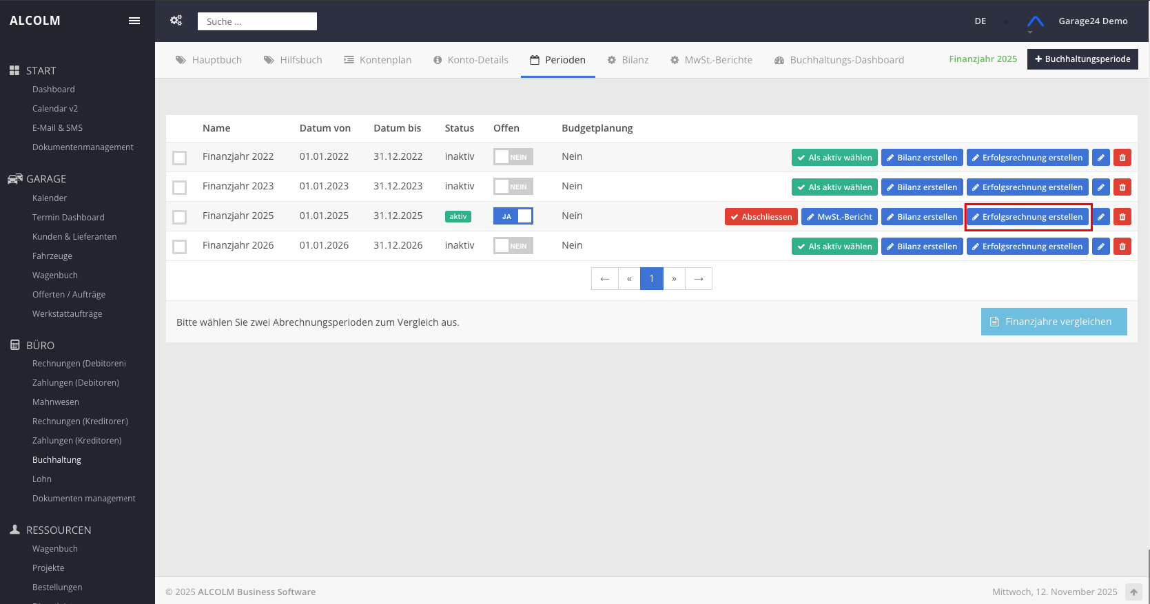 Auf Erfolgsrechnung erstellen klicken