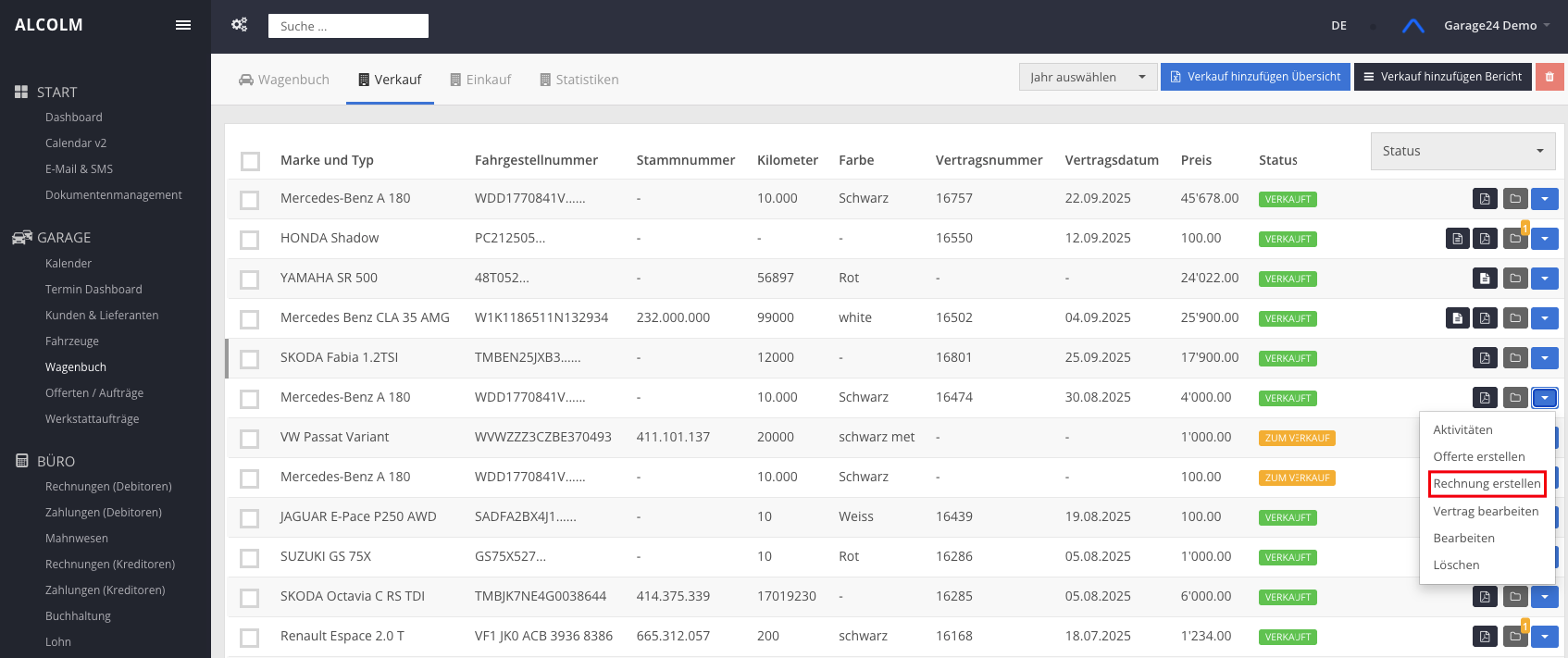 Auf Rechnung erstellen klicken