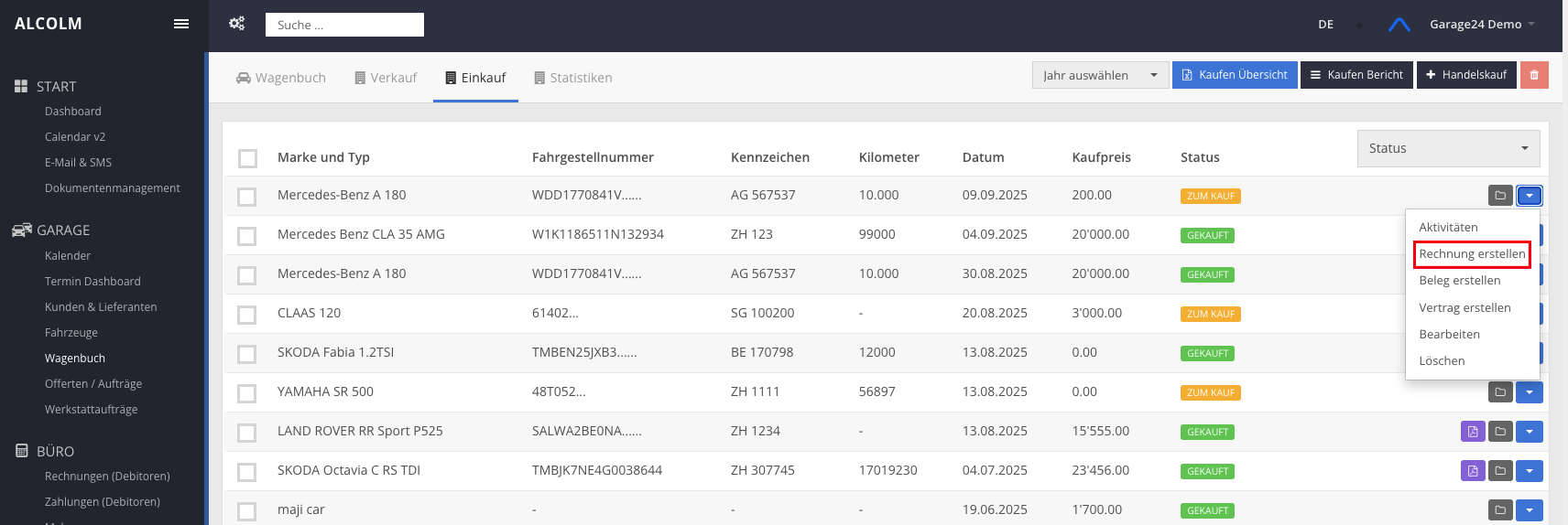 Auf Rechnung erstellen klicken