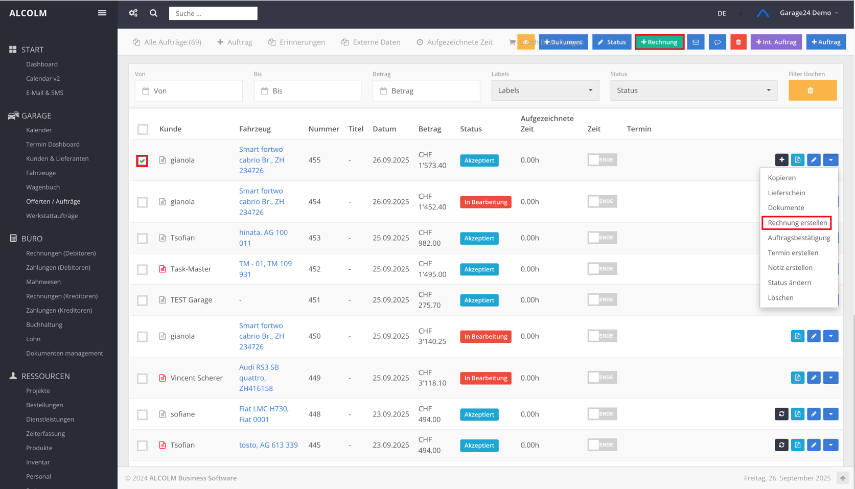 Auf Rechnung erstellen klicken
