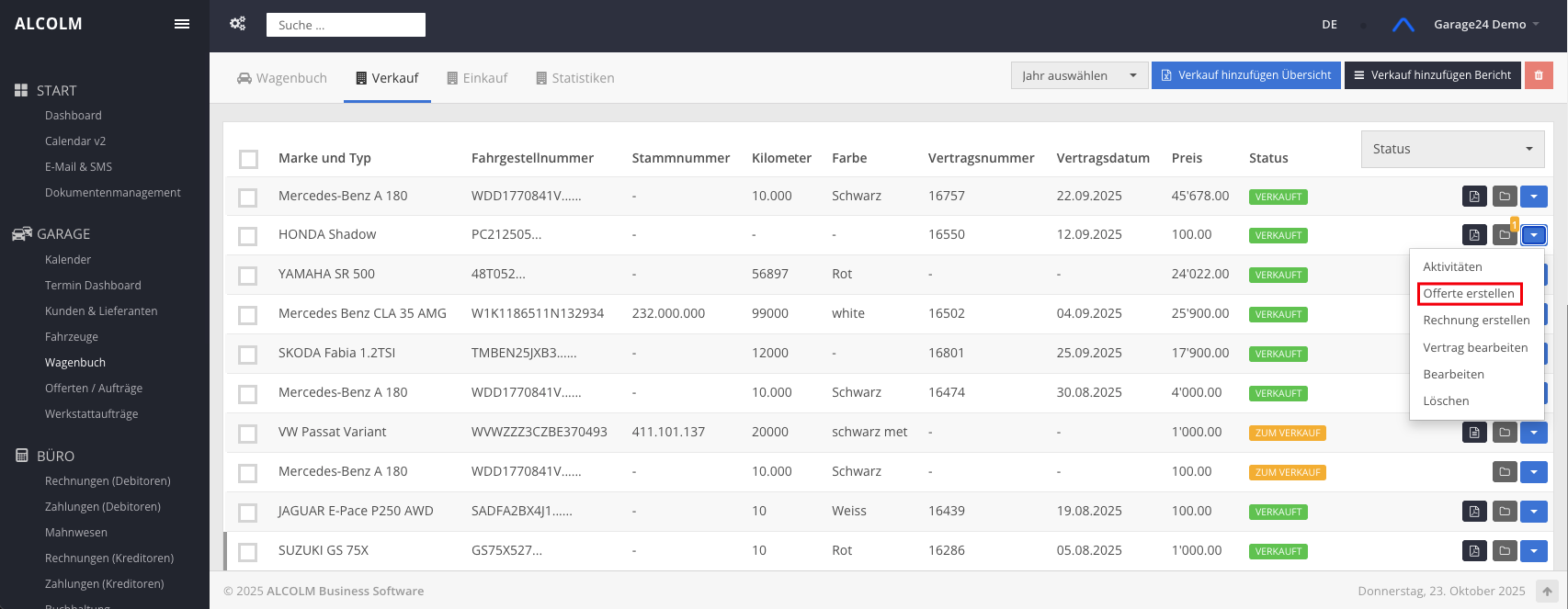 Auf Offerte erstellen klicken