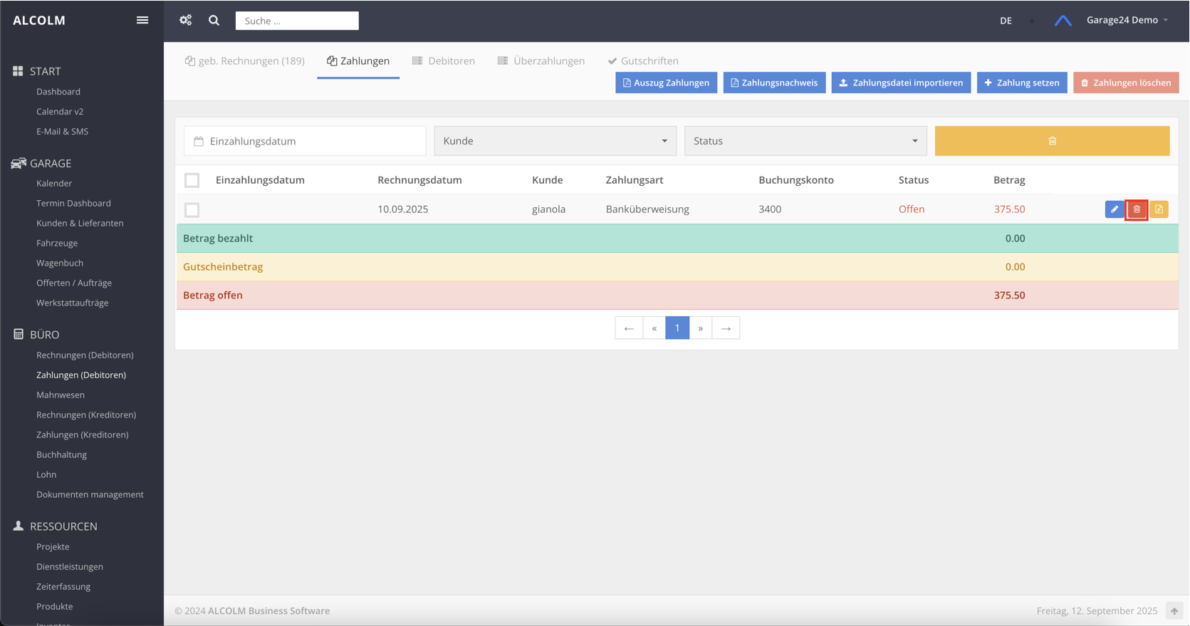 Auf löschen klicken