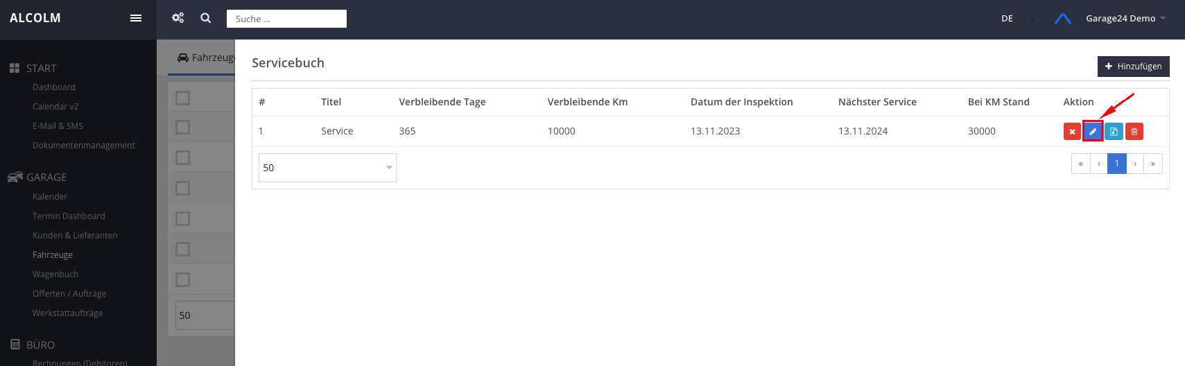 Auf Inspektionsverfahren bearbeiten klicken