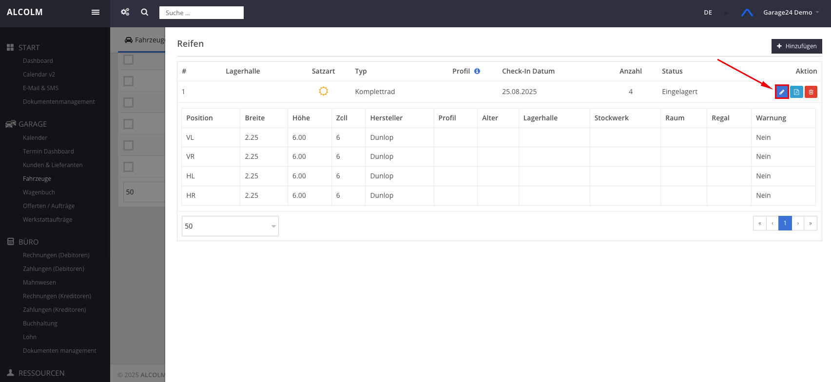 Auf Reifen bearbeiten klicken