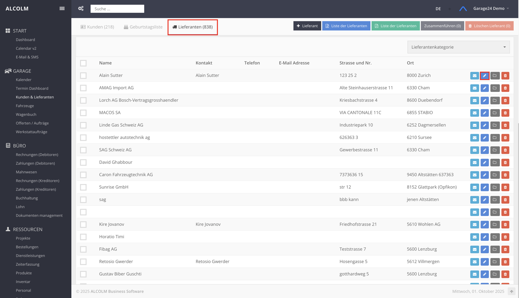 Auf Lieferant bearbeiten klicken