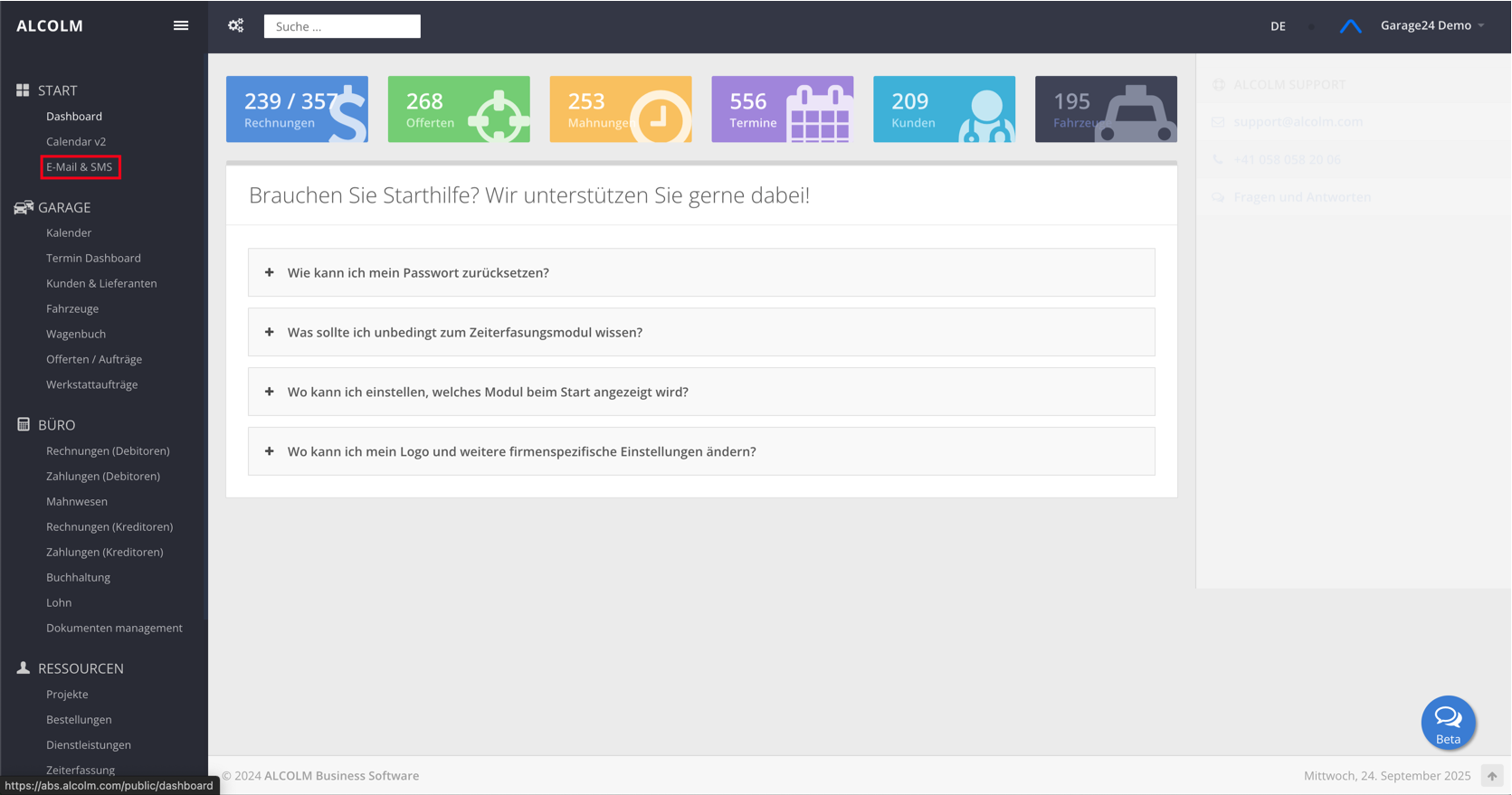 Auf Modul E-Mail &amp; SMS klicken