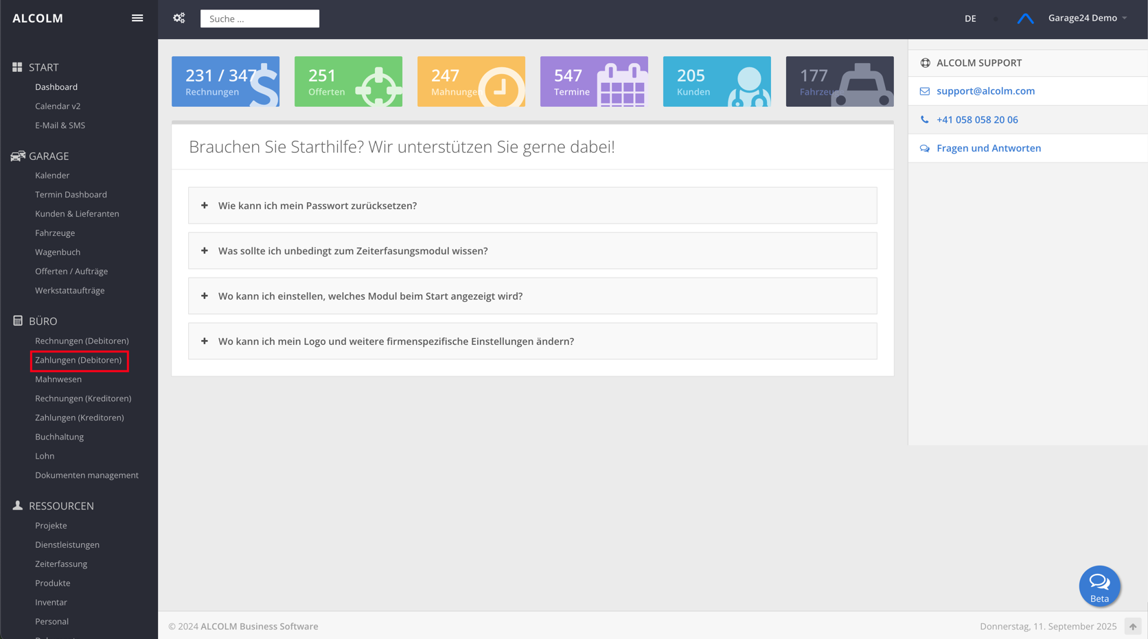 Auf Zahlungen (Debitoren) klicken