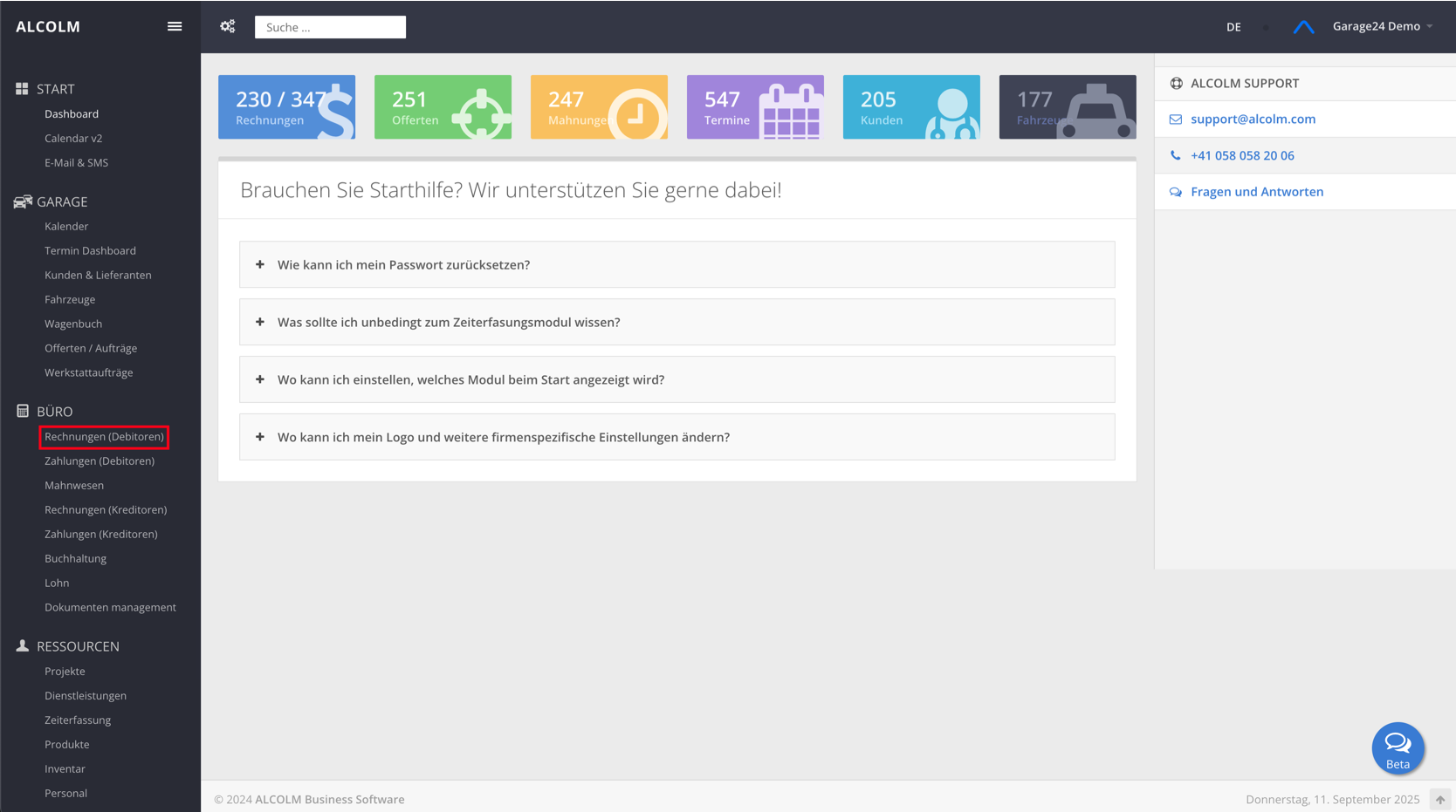 Auf Rechnungen klicken