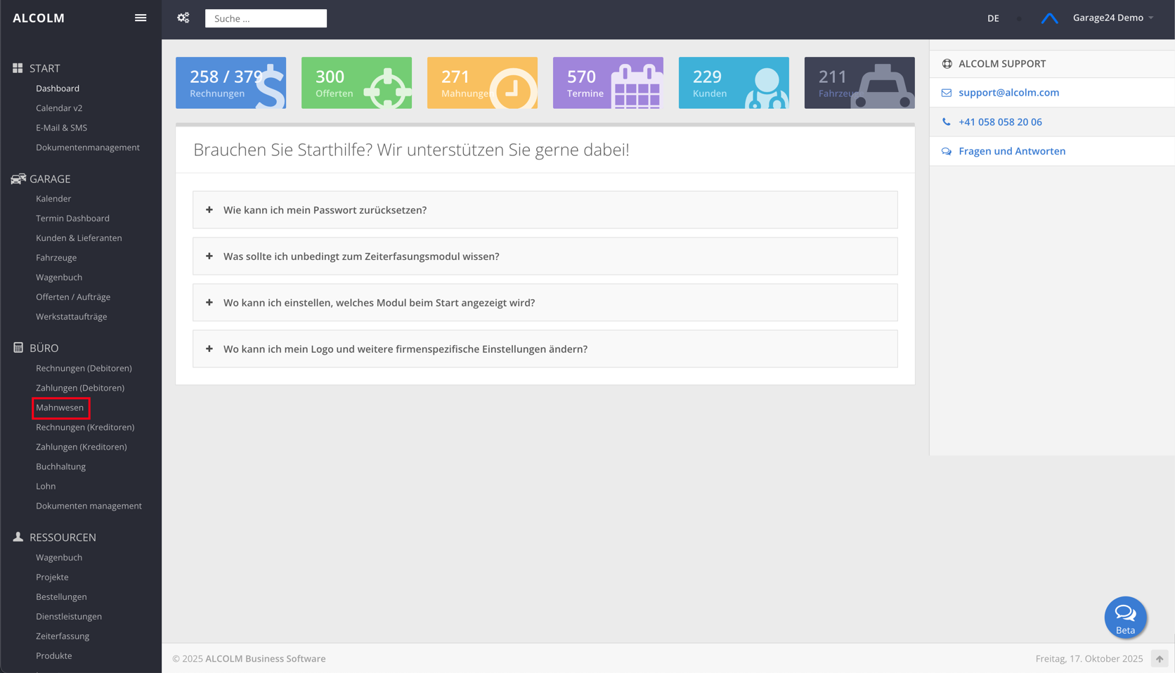 Auf das Modul Mahnwesen klicken