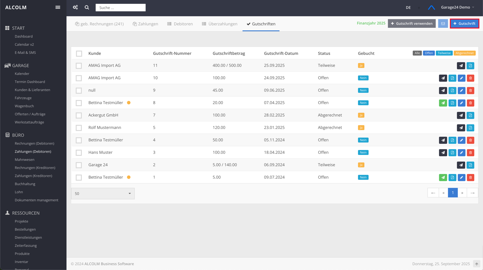 Gutschrift erstellen