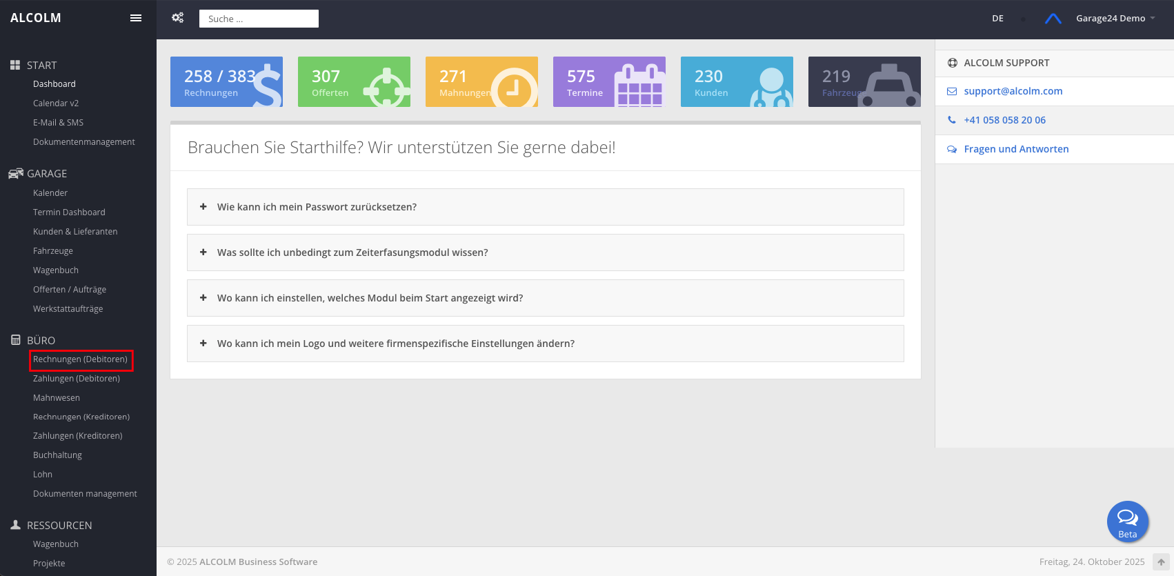 Auf das Modul Rechnungen (Debitoren) klicken