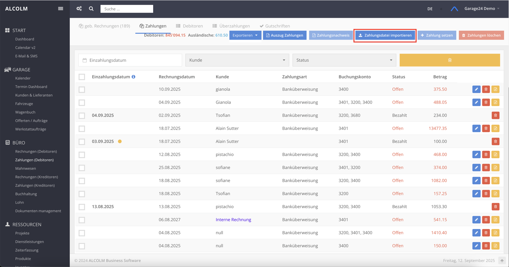 Auf Zahlungsdatei importieren klicken