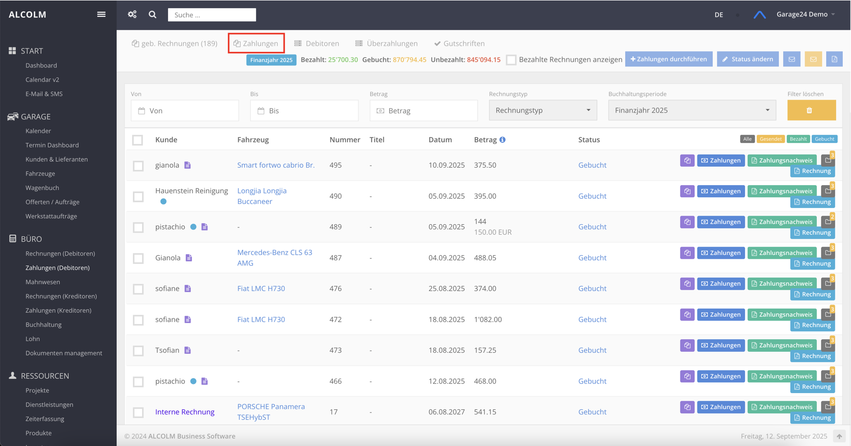 Auf Tab Zahlungen klicken