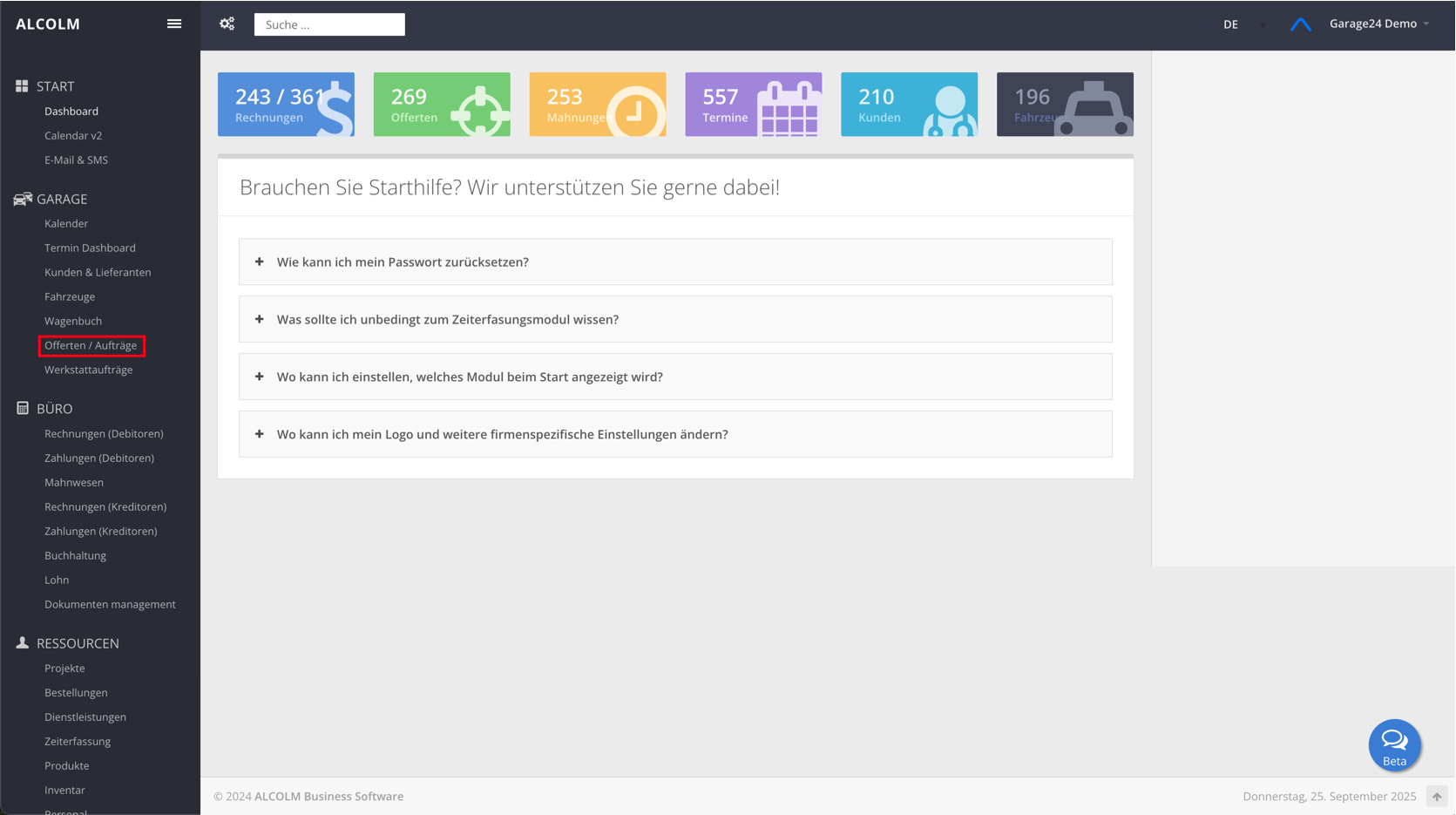 Auf das Modul Offerten / Aufträge klicken