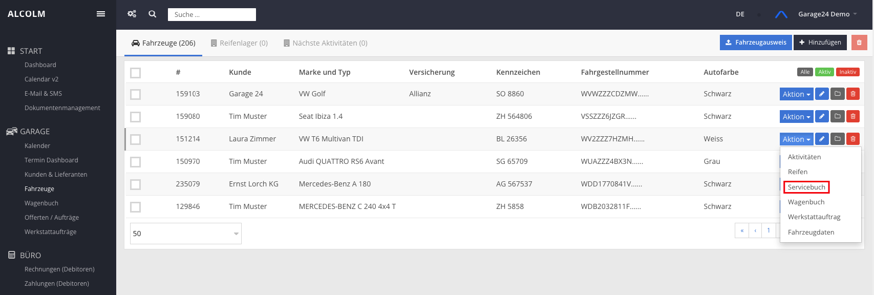 Auf Servicebuch klicken