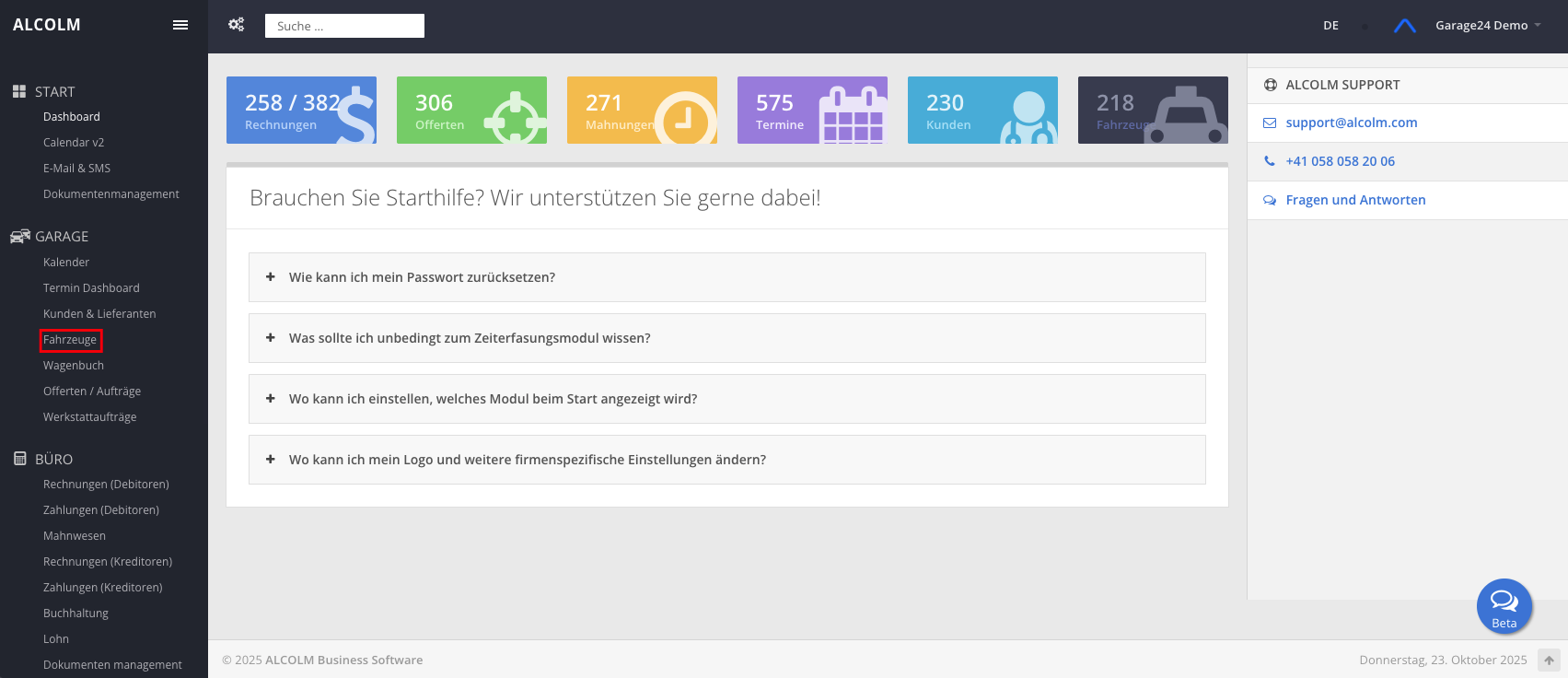 Auf das Modul Fahrzeuge klicken