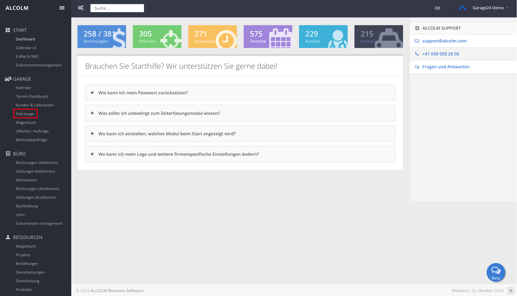 Auf das Modul Fahrzeuge klicken
