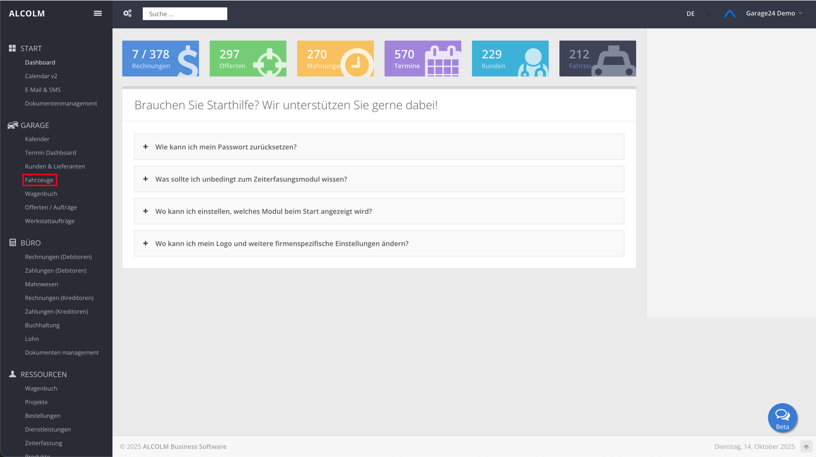 Auf das Modul Fahrzeuge klicken