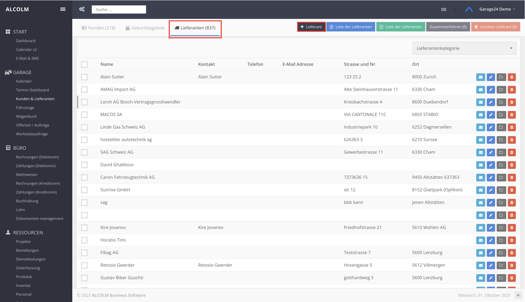 Zum Tab Lieferanten wechseln
