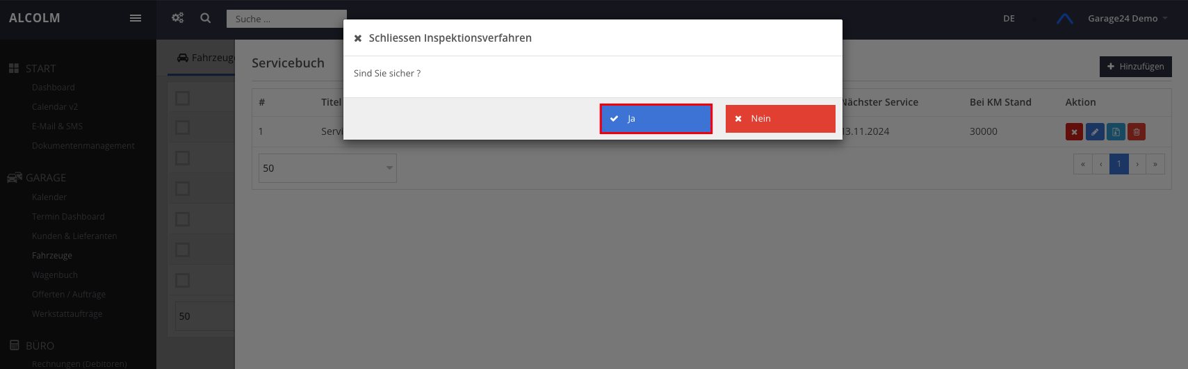 Inspektionsverfahren schliessen