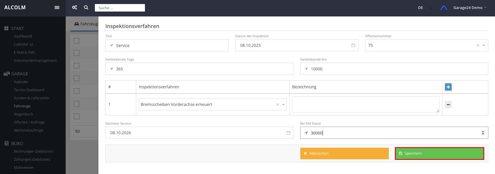 Inspektionsverfahren erstellen