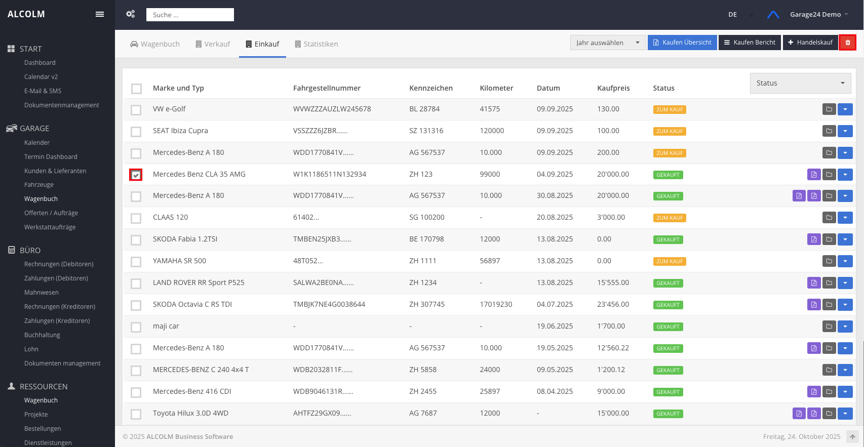 Verkauf löschen Navigationsleiste