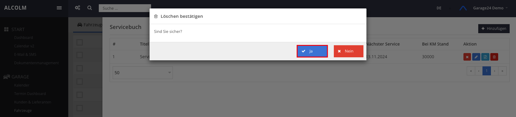 Inspektionsverfahren löschen