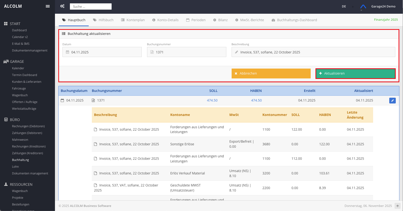 Hauptbuch bearbeiten