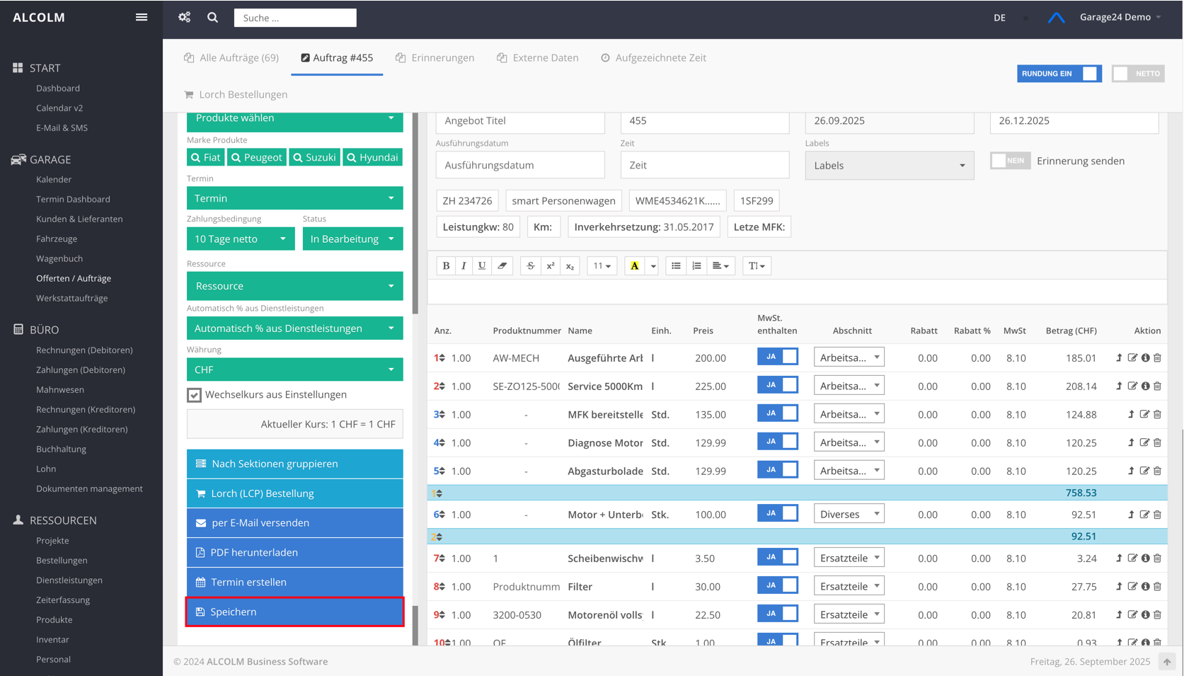 Offerte bearbeiten &amp; Speichern