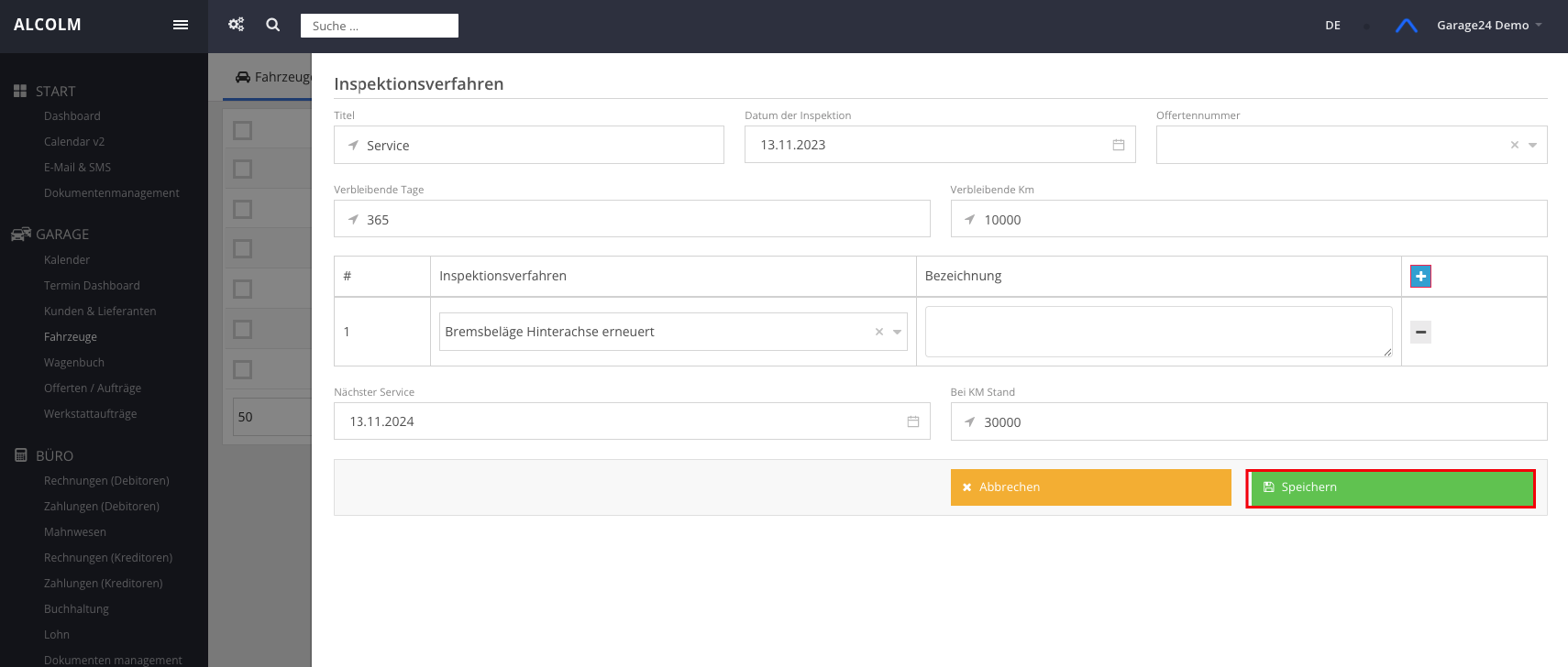 Inspektionsverfahren bearbeiten