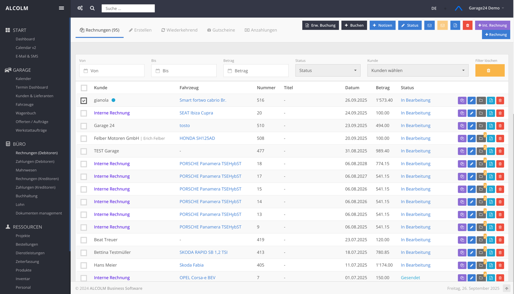 Liste der Rechnungen