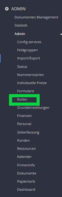 Navigation zur Rollenverwaltung