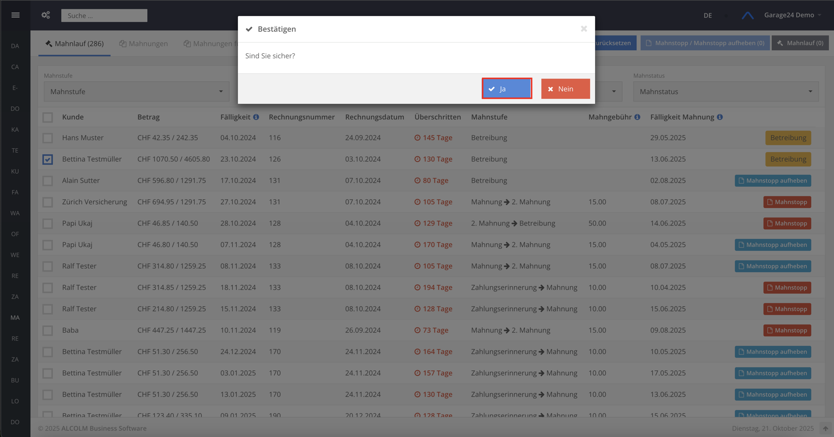 Betreibung zurücksetzen