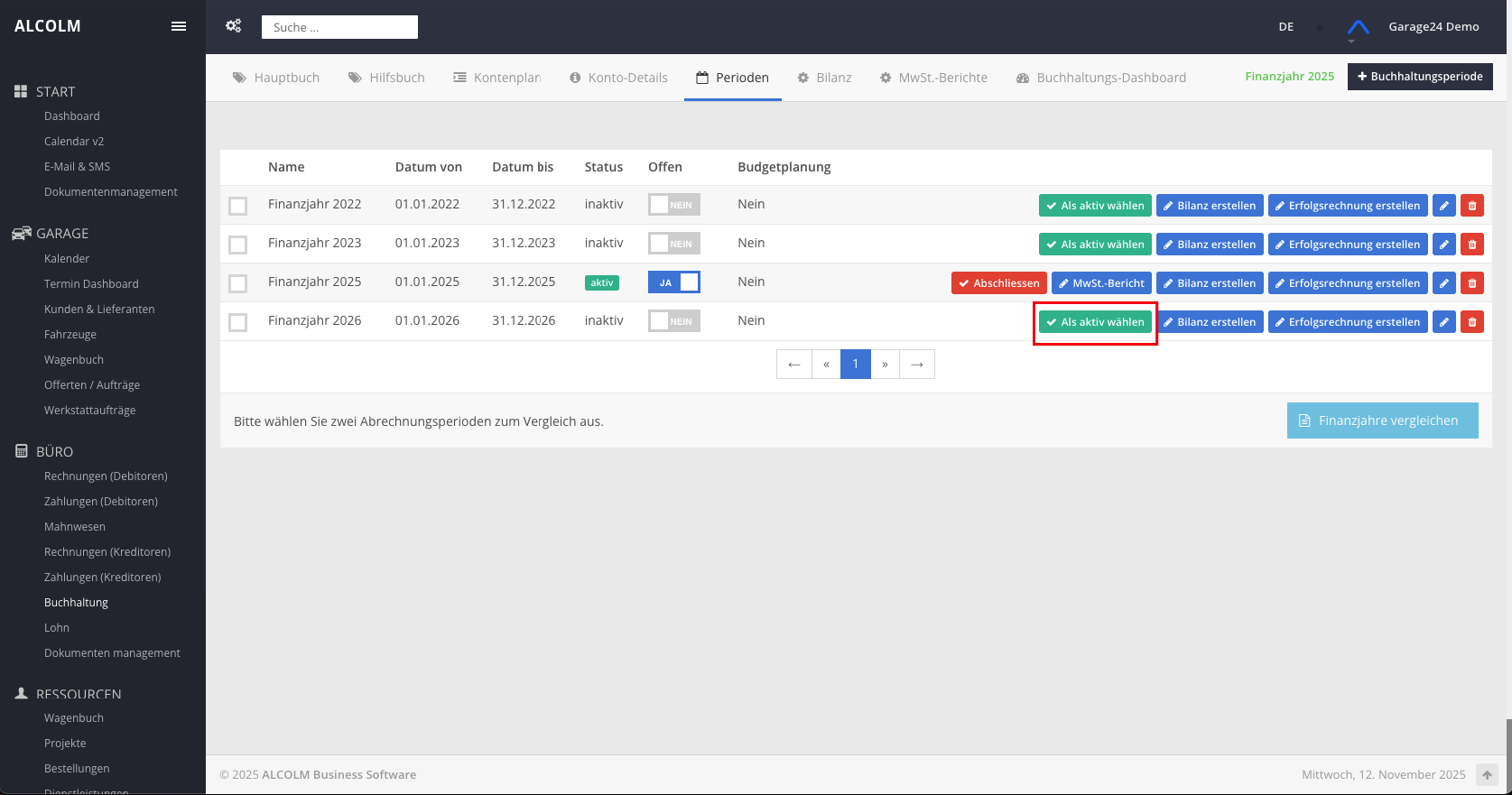 Aktive Periode auswählen