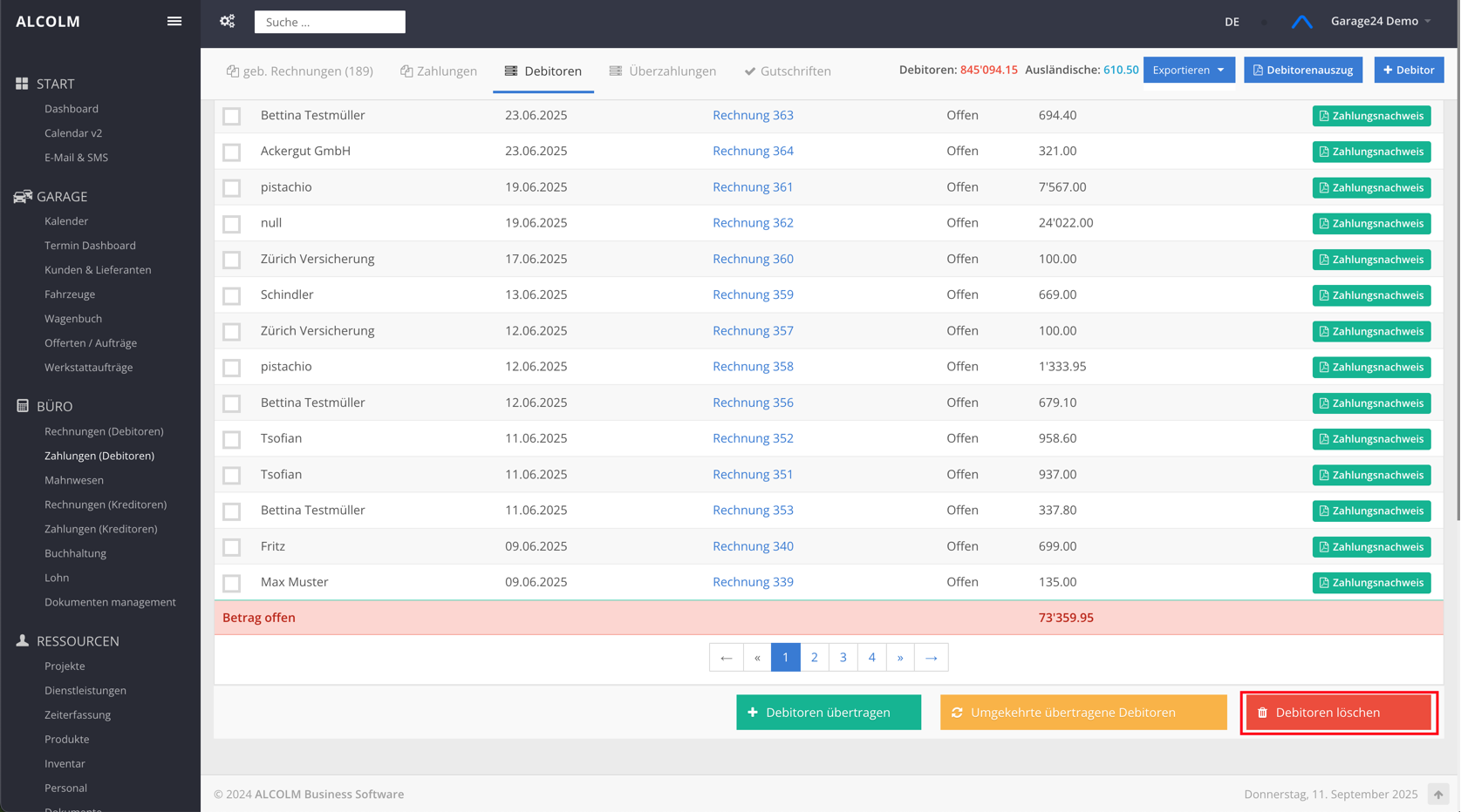 Debitor löschen Klicken