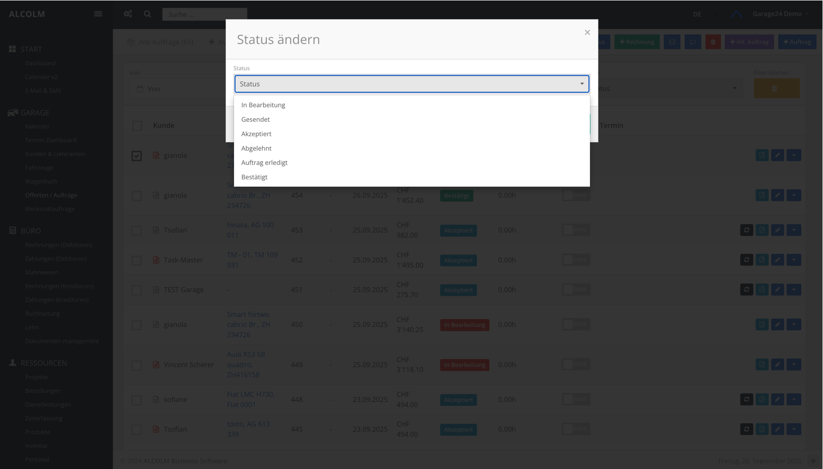 Status auswählen &amp; speichern