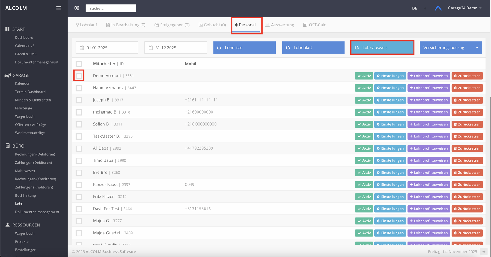 Tab zu Personal wechseln